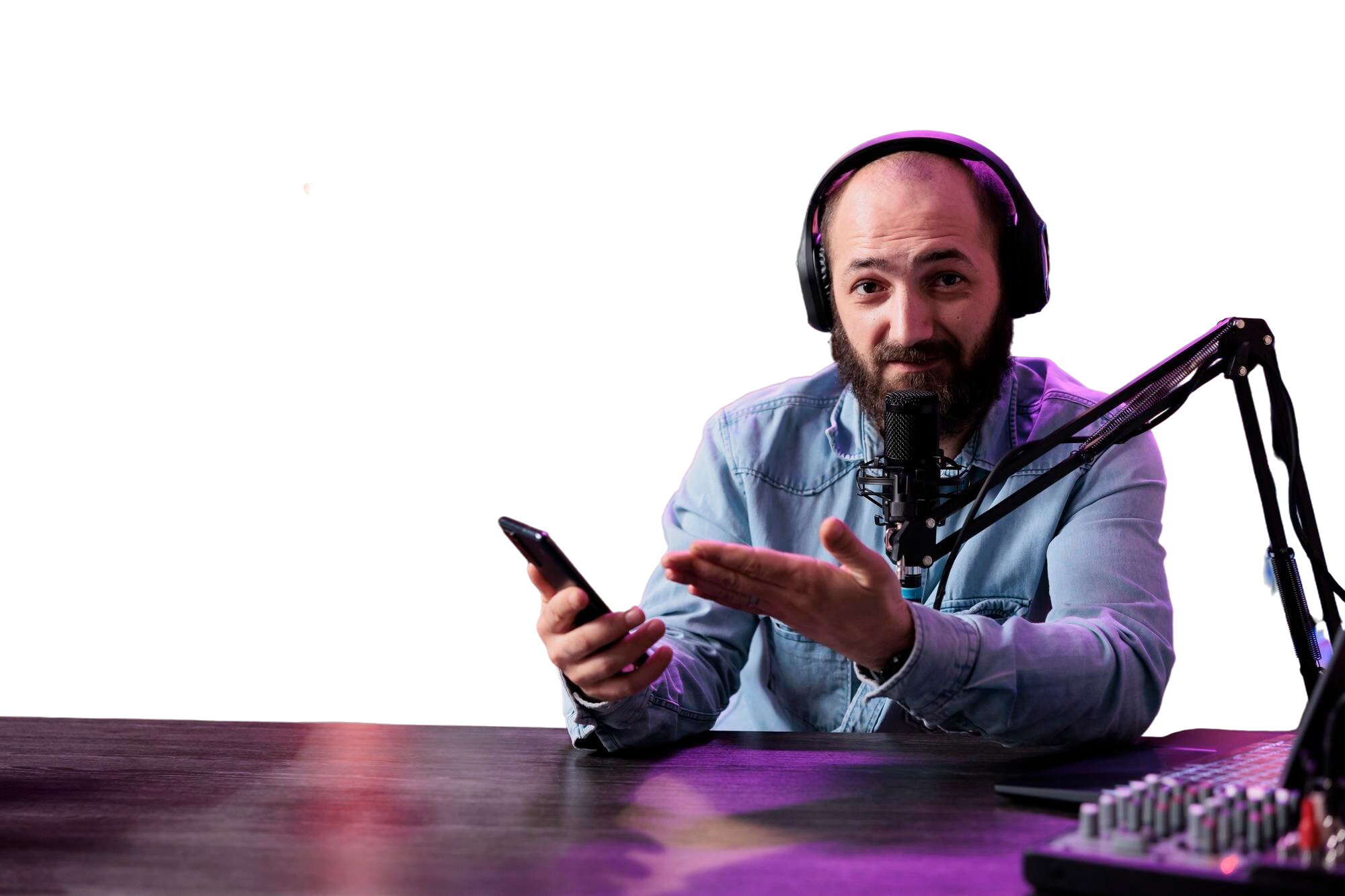 pov-content-creator-reviewing-smartphone-product-camera-filming-podcast-video-studio-with-neon-lights-online-vlogger-doing-mobile-phone-recommendation-internet-livestream